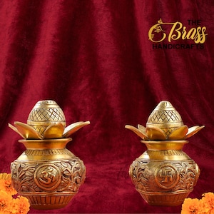 Brass Kalash for Puja and Mandir, Brass Kalash with Coconut on Top, Kalasam for temple and home decor, gifting at housewarming, weddings
