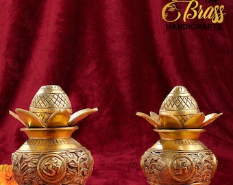 Brass Kalash for Puja and Mandir, Brass Kalash with Coconut on Top, Kalasam for temple and home decor, gifting at housewarming, weddings