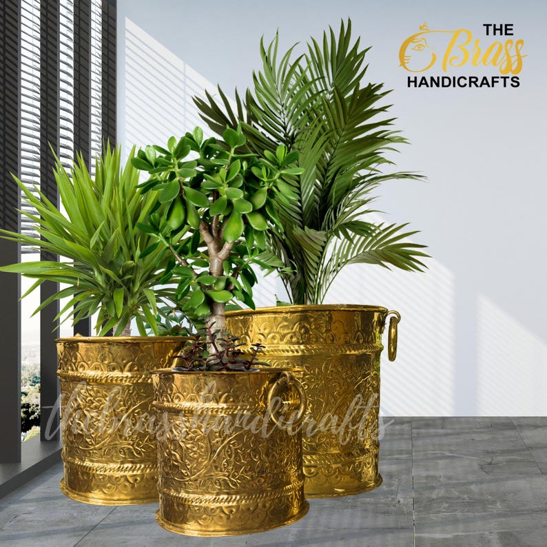 Handcrafted Brass Indoor Planters for Home Decor, Indoor Vases in Pure ...