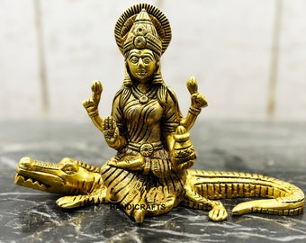 Brass Ganga Mata Idol on Crocodile | Prosperity and Peace Home Decor idol for home and Gifting | Ganga Mata removes all sins | Unique by TBH