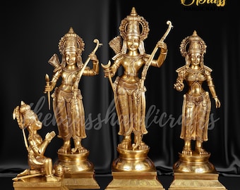 Pure Brass Large Ram Darbar Set | Lord Ram 27&quot; with Divine Family | Superfine Temple Grade Ram Darbar Set | Ram, Sita, Laxman & Hanuman set