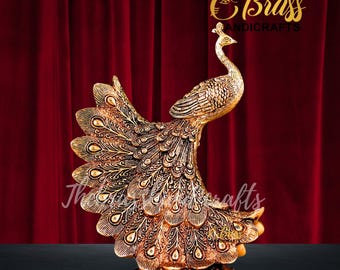 インド製　24金箔　孔雀額 中古 IKEA 704.736.61 ゴールドトーン 孔雀像 インド製 | 大きな羽の