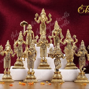 Brass Dasavatharam idols, Brass Dashavtar Statue, Dashavatara idols, Brass Dashavatara, Home Decor – 10 statues, Hindu God of Luck, Vishnu