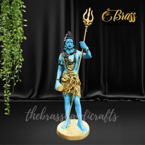 Brass Shiva Statue in standing pose, hand painted beautiful shiva idol for home decor, puja decor, temple & offices, best for gifting by TBH