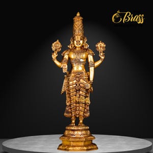 Tirupati Balaji Statue in Brass, 85 CM Lord Balaji Idol for New Home, Lord Vishnu Avatar Figurine, Shri Venkateswara for Home Temple Pooja