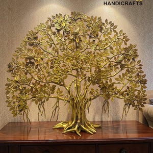 Large Brass Kalpavriksha Tree of Life Decor, Handmade Vastu Sculpture, Spiritual Home Accent for home, office, resort, decor, gifting, brass image 2