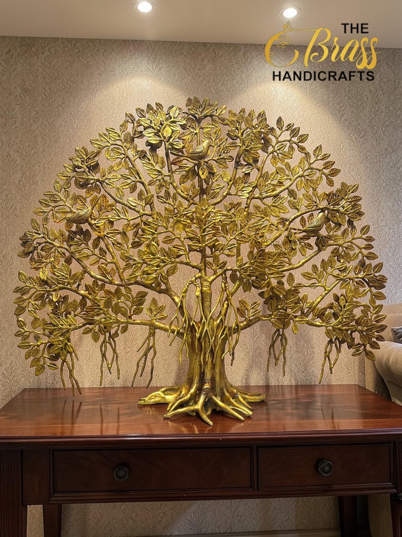 Large Brass Kalpavriksha Tree of Life Decor, Handmade Vastu Sculpture, Spiritual Home Accent for home, office, resort, decor, gifting, brass image 2
