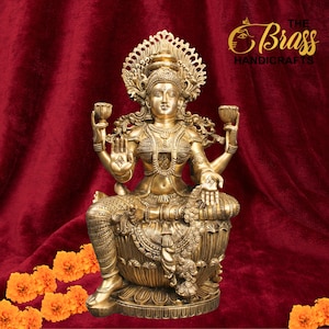 Brass Lakshmi Statue Large 25 Inches, Laxmi Statue in pure brass for home decor, puja decor, temple decor, & offices, prosperity and money