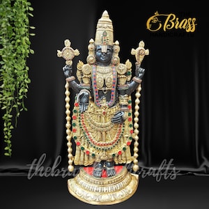 Handcrafted Brass Balaji Statue with Mosaic work 37 Inches | Balaji statue for home decor, temple decor, Srinivisa Statue, Vishnu Lakshmi
