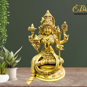 Brass Rajarajeshwari Devi Idol: Tripura Sundari, Sri Vidya - 10.5 &quot;, Tripura Sundari Devi, Lalita Devi, Shodashi  devi for home temple Decor