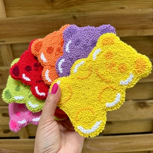 Punch Needle colourfull gummy bear mug rugs/coaster/wall hanging