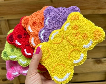 Punch Needle colourfull gummy bear mug rugs/coaster/wall hanging