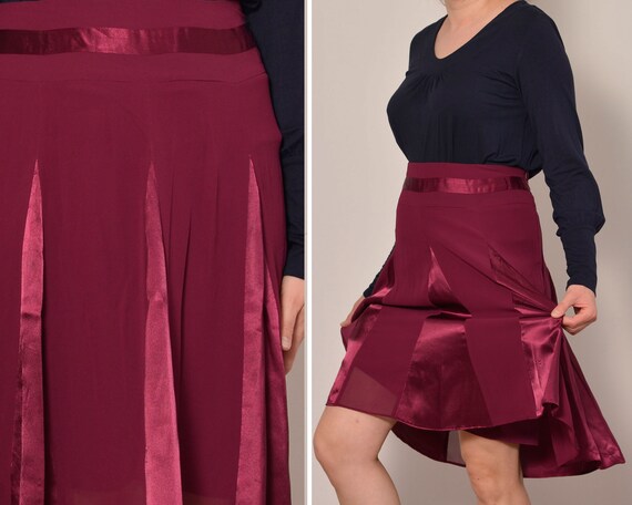 Size 0x 14 Raspberry Tone A Line Satin Godet Skirt High Waisted Circle Floaty Retro Skirt Two Layers Summer Purple Feminine Party