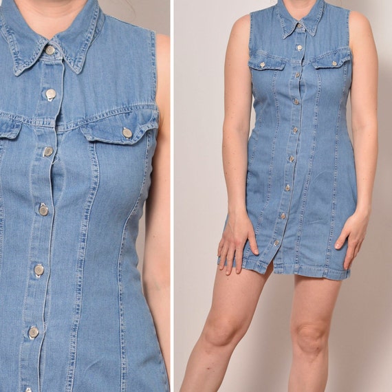 Fitted denim dress best sale