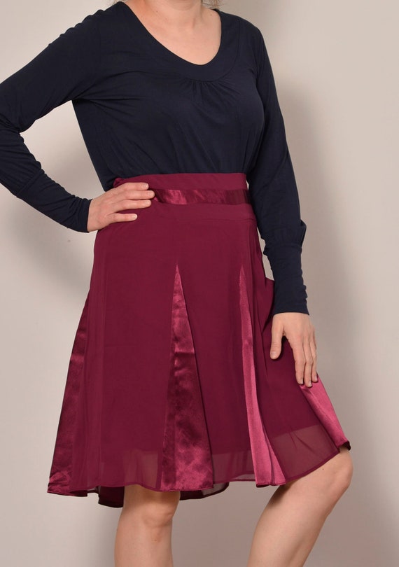 Size 0x 14 Raspberry Tone a Line Satin Godet Skirt High Waisted Circle Floaty Retro Skirt Two Layers Summer Purple Feminine Party Etsy