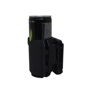 May include: A black can holder with a black can inside. The can has the word "KIWI" printed on it. The can holder has a clip on the side.