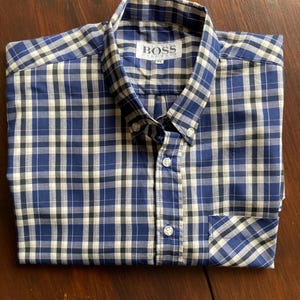 Hugo Boss Blue Check shirt XL , Mens Casual Shirt, Summer Shirt, Lightweight Top Cotton Western Shirt
