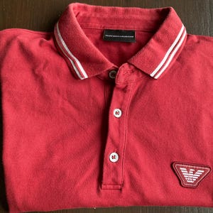 Emporio Armani Men&#39;s Burgundy Polo Shirt, Designer Polo  Tee 38&quot; Chest