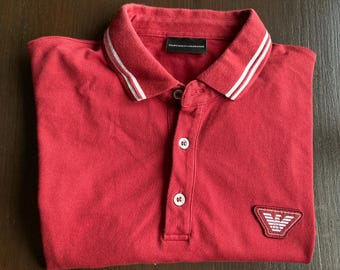 Emporio Armani Men&#39;s Burgundy Polo Shirt, Designer Polo  Tee 38&quot; Chest