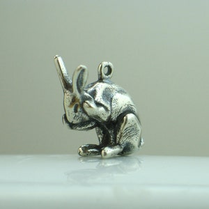 Solid sterling silver cleaning rabbit pendant with antique patina.