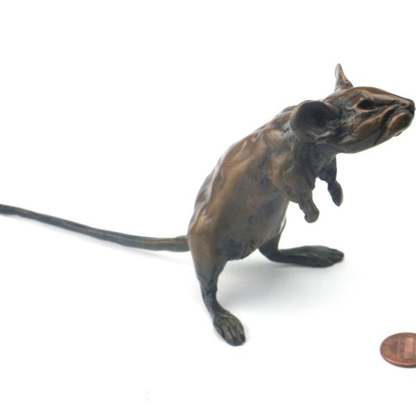 Sprightly Mouse Bronze Sculpture 7 and a bit inches nose tip to tail tip