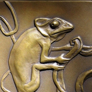 Bronze Sculpture &#39;Chameleon 2&#39; plaque in bas relief 6&quot; x 8&quot;