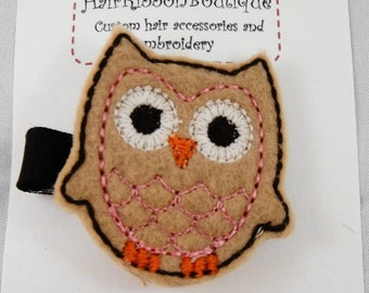 Embroidered Owl Hair Clip