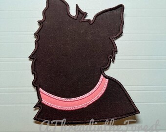Yorkie Silhouette Puppy Iron on Applique - Yorkshire Iron on Applique 4x6 size