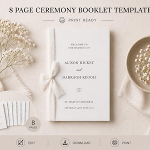 Minimalistisches Hochzeits-Zeremonie-Programm: 8-seitiges Booklet (digitaler Download)