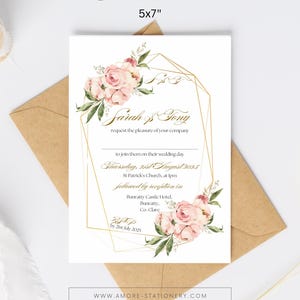 Invitación de boda floral de 5 x 7" y 4 x 6" / Tarjeta RSVP incluida / Editable / Imprimible / Plantilla / Descarga digital / Tarjeta de invitación /