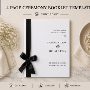 4 page Minimalist Wedding Ceremony Program Template: Editable Canva Design (Digital Download)