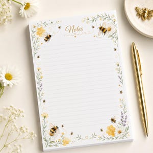 Busy Bees Hommel A6 A5 Notitieblok: Cottagecore Design, 50 afscheurbare vellen