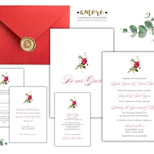 Conjunto de casamento floral 5x7" | Cartão RSVP, cartão para o segundo dia, cartão de agradecimento, convite para a noite incluído | Editável | Para impressão | Modelo |