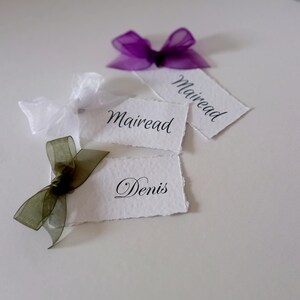 Personalised Name Place Cards with Ribbon, Guest Names, Wedding, Personalised, Wedding Name Card, Organza Ribbon, Handmade, Bespoke