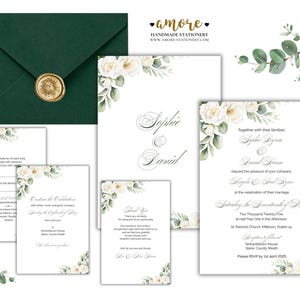 Conjunto de casamento floral 5x7" | Cartão RSVP, cartão para o segundo dia, cartão de agradecimento, convite para a noite incluído | Editável | Para impressão | Modelo |