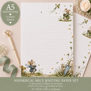 Windy Day Mouse A5 Writing Paper Set | 120gsm Woodland Autumn Stationery Sheets