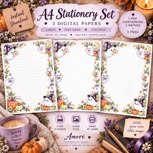 Halloween-Briefpapier zum Ausdrucken | Geister-Briefpapier A4 | Liniert