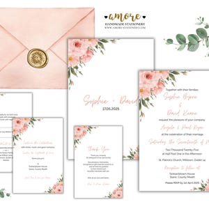 Conjunto de casamento floral 5x7" | Cartão RSVP, cartão para o segundo dia, cartão de agradecimento, convite para a noite incluído | Editável | Para impressão | Modelo |