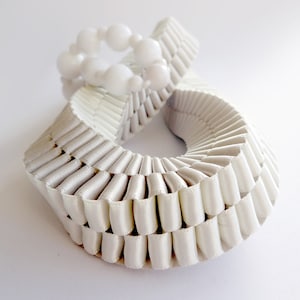 ORIBBON woven ribbon necklace White/Grey with beaded magnetic closure image 1