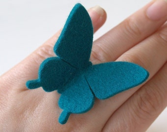 Felt  Butterfly Ring - TEAL - large swallowtail