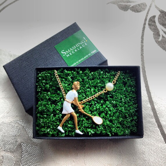Smashing Tennis Player Necklace Enamelled on Vintage Brass Etsy
