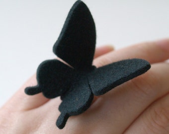 BUTTERFLY RING - 100% wool felt -  Glamour Black - large swallowtail