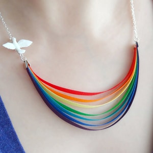 Here Comes the Sun rainbow, dove and last drop of rain NECKLACE Made to order imagem 3