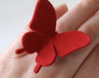 BUTTERFLY RING - 100% wool felt -  Valentine Red - large swallowtail