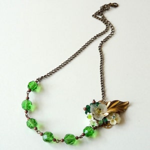 Green Bouquet - NECKLACE - secret garden series with vintage parts