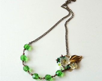 Green Bouquet - NECKLACE - secret garden series with vintage parts