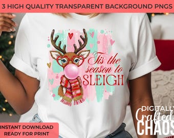 Preppy Christmas Reindeer PNG | Sleigh Holiday Design (Digital Download)