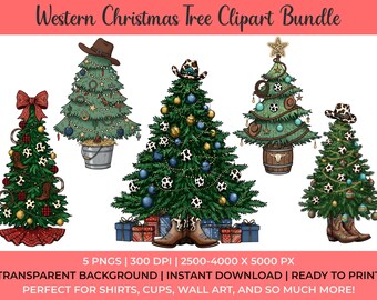 Western Christmas Tree Clipart | Cowboy Holiday PNG Set (Digital Download)