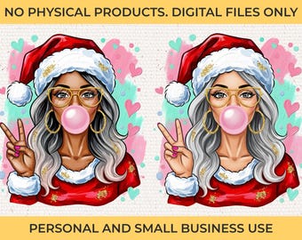 Preppy Mrs. Claus PNG | African American Christmas Clipart (Digital Download)
