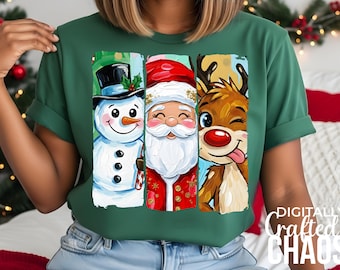 Preppy Brushstroke Christmas PNG | Snowman, Santa, Reindeer Holiday Design (Digital Download)